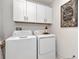 Convenient laundry room featuring modern white washer and dryer units with ample storage at 9734 Branching Ship Trce, Wesley Chapel, FL 33545