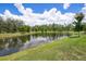 Scenic view of a tranquil pond surrounded by lush greenery and clear blue sky at 10098 Banyan Breeze Blvd, Land O Lakes, FL 34638