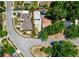An aerial view shows the location of this house in a neighborhood with mature trees along curved streets at 1221 E Hamilton Ave, Tampa, FL 33604