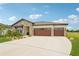 Charming single-story home showcases a stone facade, manicured landscaping, and a three-car garage for convenience and curb appeal at 13098 Wellspring Dr, Lithia, FL 33547