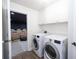 Clean and functional laundry room featuring modern appliances and ample storage space, adjacent to cozy media room at 1394 Stonehenge Way, Palm Harbor, FL 34683