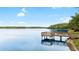 Scenic view of a tranquil lake with a wooden dock extending into the calm water at 14648 Bournemouth Rd, Tampa, FL 33626
