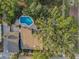 A bird's-eye view of the home with a pool, surrounded by trees, nestled in a residential area at 330 Pineapple St, Tarpon Springs, FL 34689