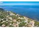 Expansive aerial view showcasing waterfront homes surrounded by lush greenery and tranquil waters at 420 Hanby St, Crystal Beach, FL 34681