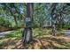 Quaint home nestled among mature trees with a whimsical fish-shaped address plaque at 420 Hanby St, Crystal Beach, FL 34681