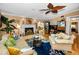Cozy living room featuring a fireplace, hardwood floors, comfortable seating, and stylish decor at 420 Hanby St, Crystal Beach, FL 34681