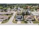 Aerial view of homes in a desirable neighborhood with mature trees and a pond at 4270 Boston Cir, New Port Richey, FL 34653