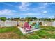 Charming backyard seating area with colorful Adirondack chairs around a fire pit, perfect for outdoor gatherings at 5103 Rushbrook Rd, Land O Lakes, FL 34638