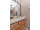 Bathroom featuring light wood vanity with solid surface countertops and simple decor at 5103 Rushbrook Rd, Land O Lakes, FL 34638