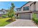 Beautiful two-story home featuring a brick driveway, attached two-car garage, and landscaped front yard at 5103 San Martino Dr, Wesley Chapel, FL 33543