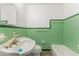 Bathroom featuring bright green tile, a sink, toilet, and bathtub at 1609 S Valrico Rd, Valrico, FL 33594