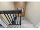 Carpeted stairway with handrail and wood accent wall at 2626 2Nd Ct, Palm Harbor, FL 34684