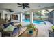 Enclosed patio offering wicker seating near an outdoor pool at 3047 Lake Padgett Dr, Land O Lakes, FL 34639