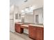 Bathroom includes double sinks and wooden cabinets with granite countertops at 310 Cedar Falls Dr, Apollo Beach, FL 33572