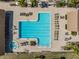 Aerial view of a spacious community pool with ample lounge chairs and lush landscaping at 3956 Tarpon Pointe Cir, Palm Harbor, FL 34684
