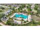 A community pool is surrounded by palm trees, lush landscaping, and comfortable seating at 4195 Barletta Ct, Wesley Chapel, FL 33543