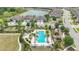 A beautiful community pool is surrounded by palm trees, lush landscaping, and comfortable seating at 4195 Barletta Ct, Wesley Chapel, FL 33543