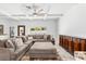 Comfortable and bright living room with coffered ceilings and view to kitchen at 475 Crystal Beach, Crystal Beach, FL 34681