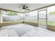 Relaxing screened patio with tiled flooring and ceiling fan at 7405 Oakshire Dr, Port Richey, FL 34668