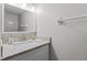 Bathroom featuring granite countertop, vanity, and large mirror at 1948 Grenville Ct, Wesley Chapel, FL 33543