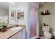Bathroom featuring a shower and granite vanity at 4032 Salem Square Ct, Palm Harbor, FL 34685