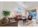 Inviting living room featuring vaulted ceilings, neutral-toned furniture, wood floors, and natural lighting at 4032 Salem Square Ct, Palm Harbor, FL 34685