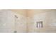 Close up of walk-in shower with shampoo niche and brass shower head at 4941 Bayshore Blvd, Tampa, FL 33611