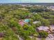 Aerial view featuring community pool, tennis courts, and lush, mature landscaping at 706 1St Ct, Palm Harbor, FL 34684