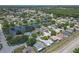Aerial shot of a lakefront community with varied home styles and lush landscaping at 7246 Julian St, New Port Richey, FL 34653
