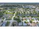 Panoramic aerial view of community featuring lake, lush trees and a mix of home styles at 7246 Julian St, New Port Richey, FL 34653