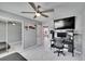 This bedroom has tile flooring, ceiling fan and closet with mirrored doors at 728 Camrose Dr, Brandon, FL 33510