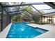 Enclosed in screen, this bright blue pool offers an enjoyable outside retreat on a sunny day at 12311 Oakwood Dr, Hudson, FL 34669