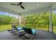 Relaxing deck space with comfortable lounge chairs and a serene view of the lush backyard at 13711 Lussier Ln, Spring Hill, FL 34610