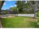 Screened pool enclosure in grassy backyard with privacy wall at 1951 Downing Pl, Palm Harbor, FL 34683