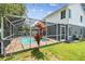 Relaxing screened-in pool area with brick patio, beautiful landscaping, and access to the home at 2667 Aspen Ct, Palm Harbor, FL 34684