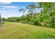 A well-maintained backyard, fenced on one side with a lush green lawn and mature trees in the background at 3326 Barbour Trl, Odessa, FL 33556