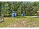 Spacious backyard showcasing two sheds, ideal for storage or hobbies amid a serene, green environment at 39542 Friends Ave, Zephyrhills, FL 33540