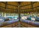 Outdoor bar area in a thatched-roof structure with tables, chairs, and views of the pool and surrounding greenery at 6140 Marina Cove S Way, St Petersburg, FL 33712