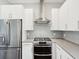 Close up of the kitchen featuring modern appliances, white cabinets, and gray countertops at 946 Highland Ave # 24, Dunedin, FL 34698