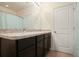 Bathroom showcasing a double vanity, a large mirror, and a bathtub with shower at 9960 Hound Chase Dr, Gibsonton, FL 33534