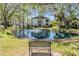 Park bench overlooking a serene lake with a fountain and lush greenery at 11440 Harbor Way # 5009, Largo, FL 33774