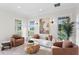 Open living room featuring neutral colors, natural lighting, modern decor, and lots of seating at 17129 Breeders Cup Dr, Odessa, FL 33556