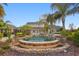 Luxurious backyard oasis featuring a beautiful pool surrounded by palm trees and meticulously landscaped grounds at 17129 Breeders Cup Dr, Odessa, FL 33556