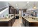 The kitchen features granite countertops, dark wood cabinetry, stainless steel appliances, and wood-look flooring at 1726 Hadden Hall Pl, Trinity, FL 34655
