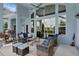 An outdoor living space on covered lanai with comfortable seating and beautiful backyard views at 18107 Sugar Brooke Dr, Tampa, FL 33647