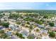 Expansive aerial shot highlights a home in a neighborhood with a pool, lush landscaping, and plenty of shade trees at 2816 Manor Hill Dr, Brandon, FL 33511