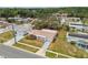 An aerial view showcases a charming home with mature trees and verdant surroundings at 5033 Tammy Ln, Holiday, FL 34690