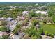 Aerial view displays a neighborhood with a green pond near a commercial development and roadways at 5806 N 9Th St, Tampa, FL 33604