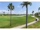 Scenic view of the golf course with palm trees, a pond, and a winding cart path at 6171 Bahia Del Mar Blvd # 216, St Petersburg, FL 33715