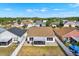 Aerial view of the backyard showing a screen-in porch, a fenced in yard, and a brick-paved patio at 11307 Calgary Cir, Tampa, FL 33624